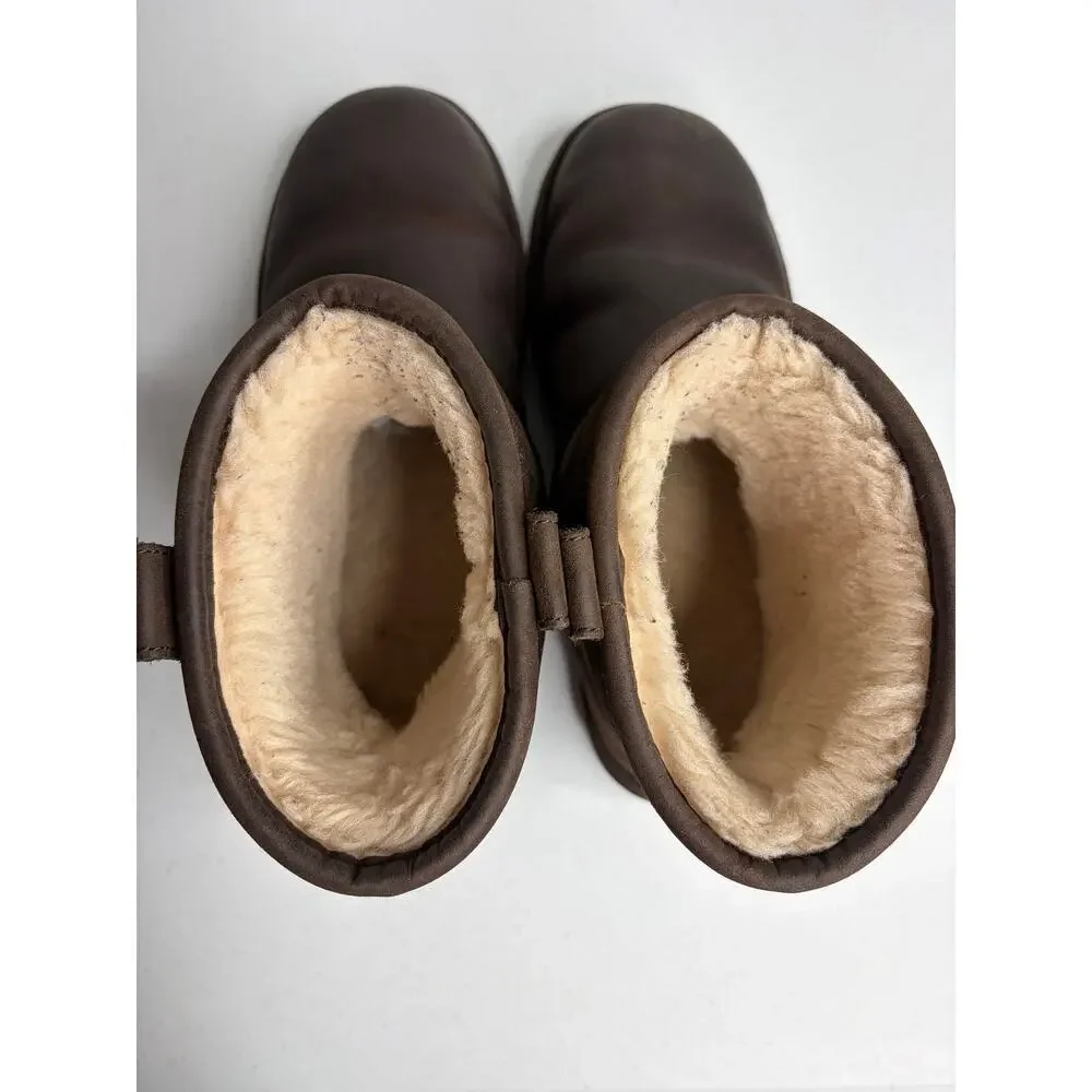 UGG Mini Deco Boots Men's Sz 7 Brown Leather Shearling 1008621 Comfort Casual